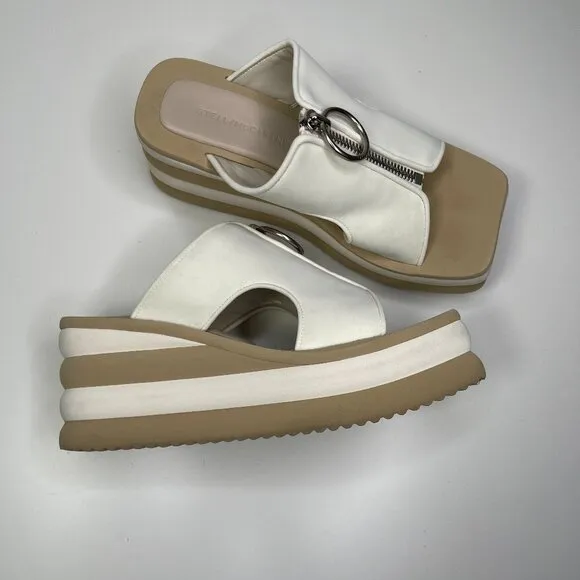 New Stella McCartney Women's White &amp; Beige Wedge Scuba Platform Slides US Size 8