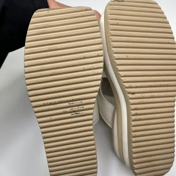 New Stella McCartney Women's White &amp; Beige Wedge Scuba Platform Slides US Size 8