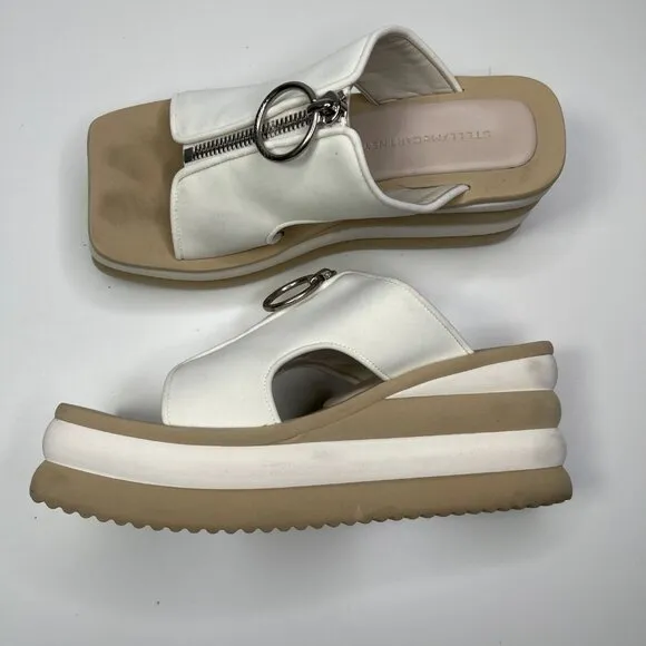 New Stella McCartney Women's White &amp; Beige Wedge Scuba Platform Slides US Size 8