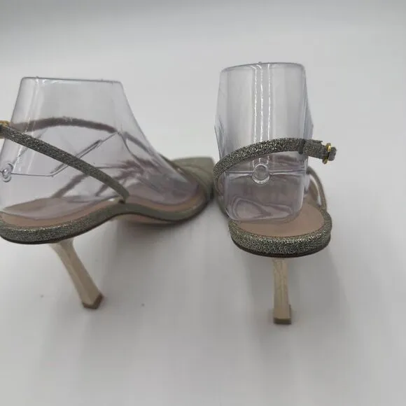 New Stuart Weitzman Melody Gold/Silver Strappy Heels. Sparkling Fabric Size 9.5