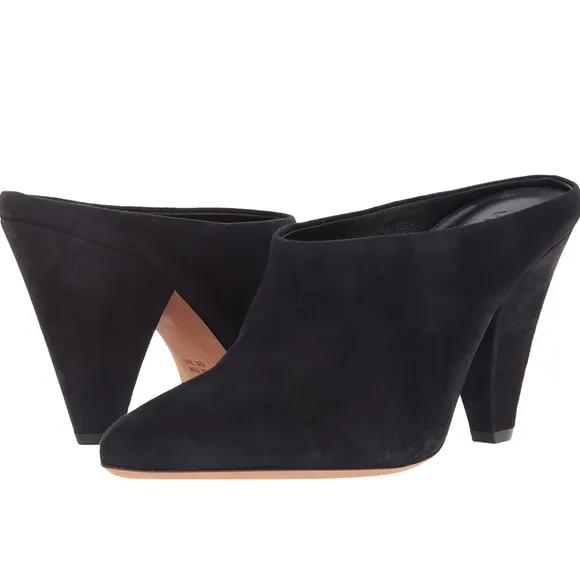 NEW Vince Camuto Black Suede Emberly Mule Comfy Slip On Leather Comfy Heels
