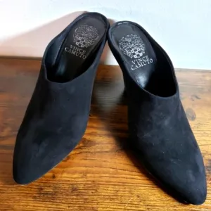 NEW Vince Camuto Black Suede Emberly Mule Comfy Slip On Leather Comfy Heels