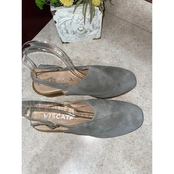 New VISCATA Rare Leather Suede Slingback Mules Gray Size 8