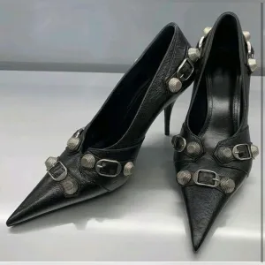 NEW- Women's Pointed Toe High Heel Studded Stiletto Pumps SIZE: 9 COLOR: Black