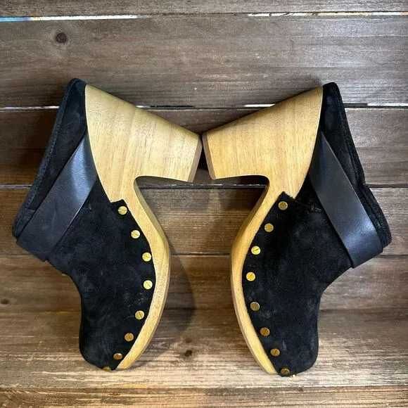 New Womens Veronica Beard Dacey Black Suede Heeled Mules Clogs Size‎ 6.5 M