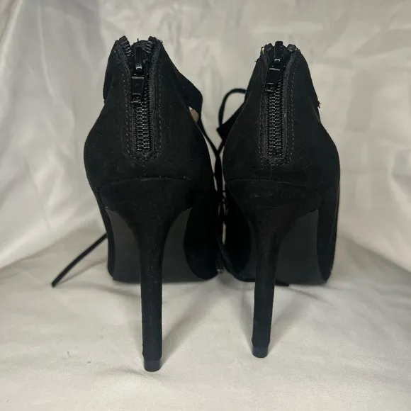 New York &amp; Company Black Pointed Toe Strappy Lace Up Heels
