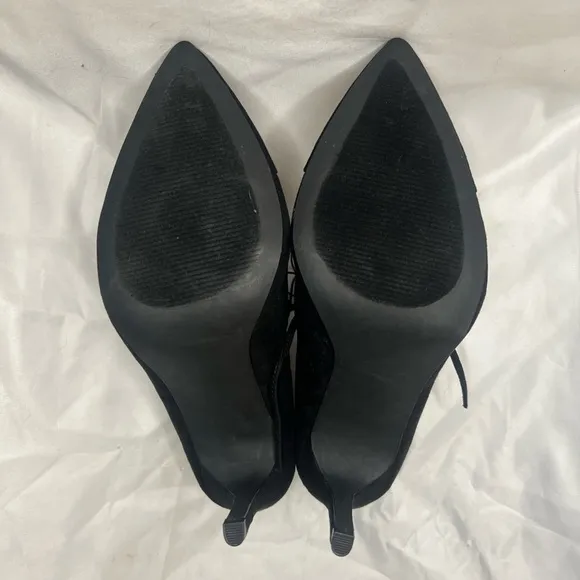 New York &amp; Company Black Pointed Toe Strappy Lace Up Heels