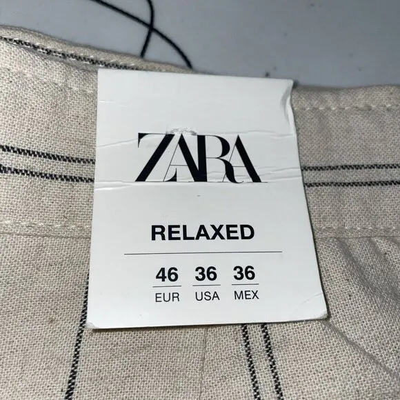 NEW Zara Mens Linen blend Casual Stripe Relaxed Pants 46 Beach Resort Vacay