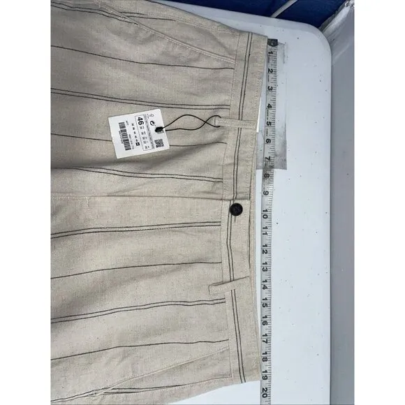 NEW Zara Mens Linen blend Casual Stripe Relaxed Pants 46 Beach Resort Vacay