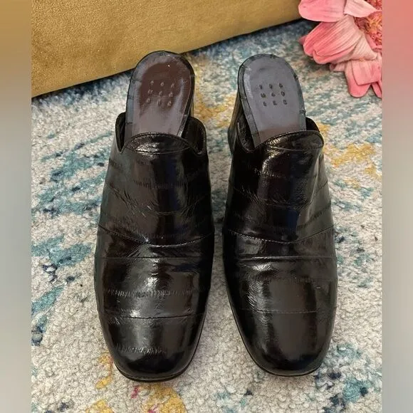 NEW Trademark Eel-skin Mules Black Size 7