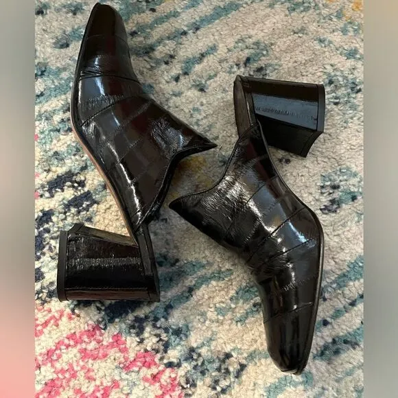 NEW Trademark Eel-skin Mules Black Size 7