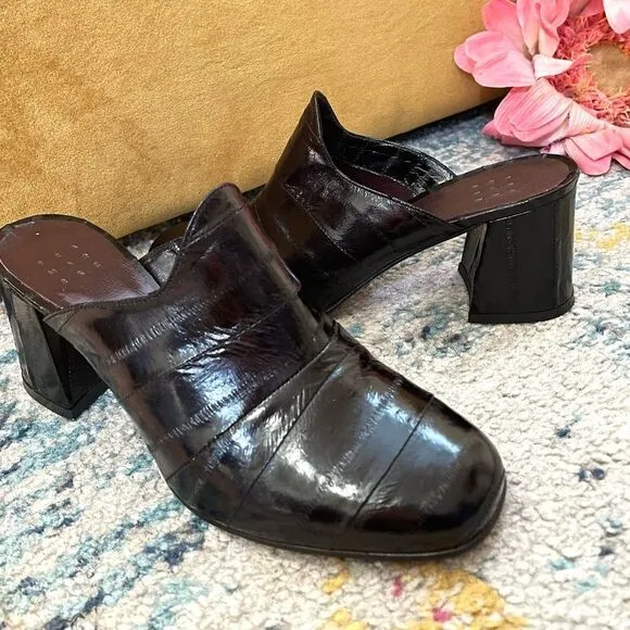 NEW Trademark Eel-skin Mules Black Size 7