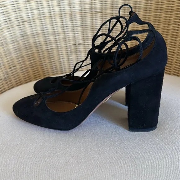 NIB Aquazzura Firenze Dancer Pump 85 Chic Black Suede Strappy Heels Size 38.5=8