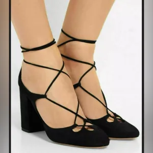 NIB Aquazzura Firenze Dancer Pump 85 Chic Black Suede Strappy Heels Size 38.5=8