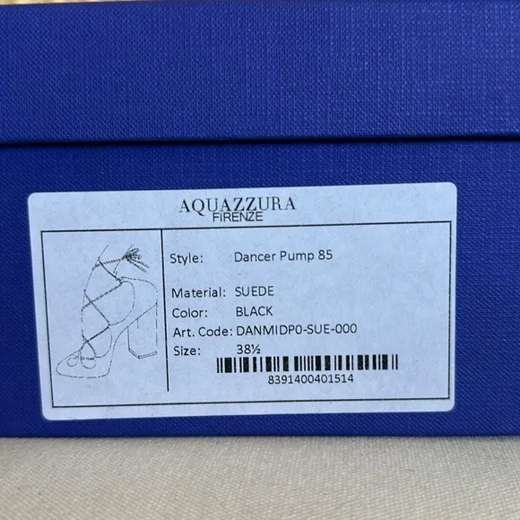 NIB Aquazzura Firenze Dancer Pump 85 Chic Black Suede Strappy Heels Size 38.5=8
