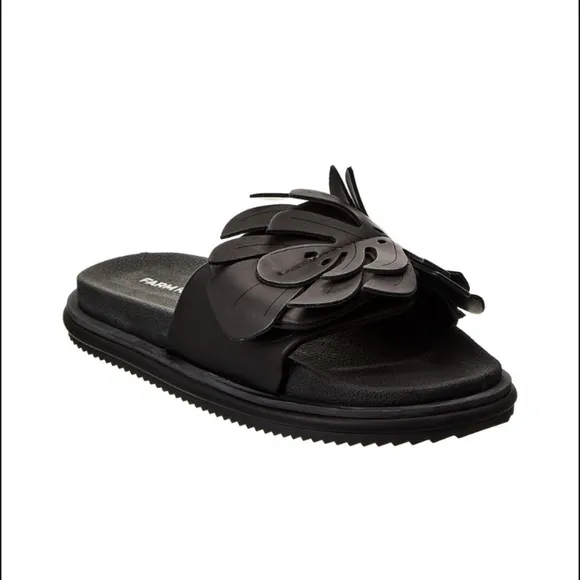 NIB FARM Rio Monstera Anatomic Slide Sandals In Black Women's Size 6