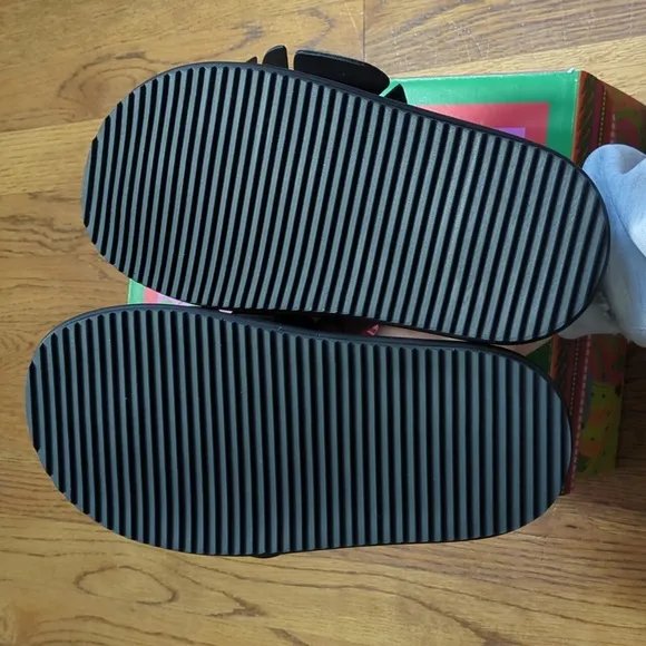 NIB FARM Rio Monstera Anatomic Slide Sandals In Black Women's Size 6