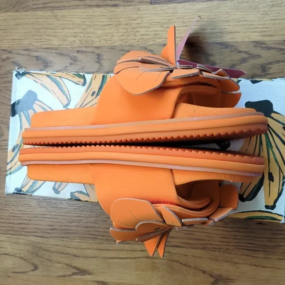NIB FARM Rio Monstera Anatomic Slide Sandals In Orange Women's Size 7