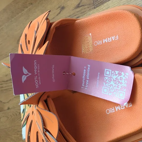 NIB FARM Rio Monstera Anatomic Slide Sandals In Orange Women's Size 7