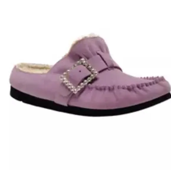 NIB FREE PEOPLE After Riding Shearling Mules Lavender Size 9.5