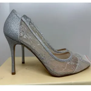 NIB Jewel Badgley Mischka Gia Special Occasion Heels Pumps Silver Glitter 6.5
