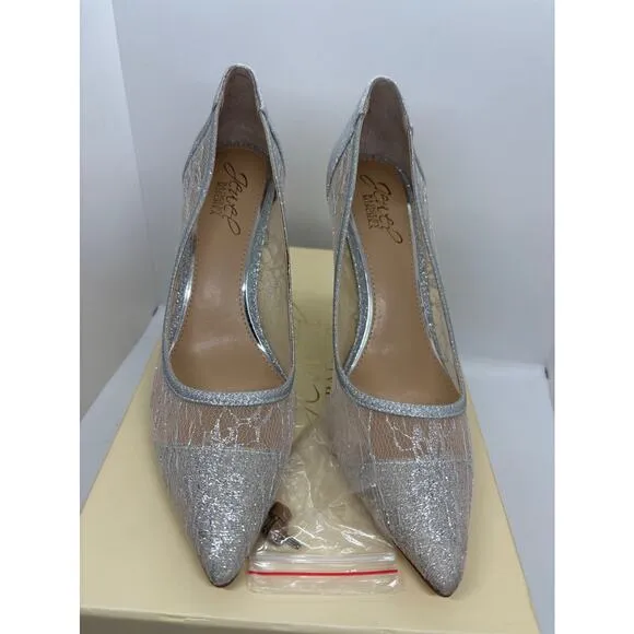 NIB Jewel Badgley Mischka Gia Special Occasion Heels Pumps Silver Glitter 6.5
