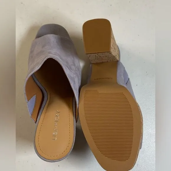 NIB Lisa Vicky Women's Joy V Lavender Kid Suede Mule Sandal Heel - Size 8