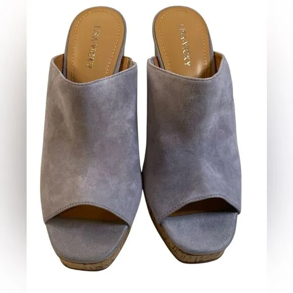 NIB Lisa Vicky Women's Joy V Lavender Kid Suede Mule Sandal Heel - Size 8