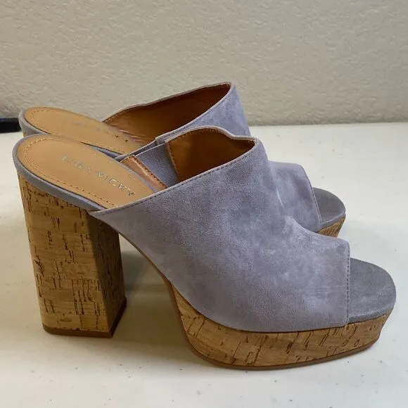 NIB Lisa Vicky Women's Joy V Lavender Kid Suede Mule Sandal Heel - Size 8