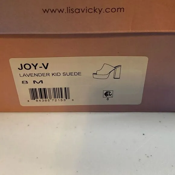 NIB Lisa Vicky Women's Joy V Lavender Kid Suede Mule Sandal Heel - Size 8