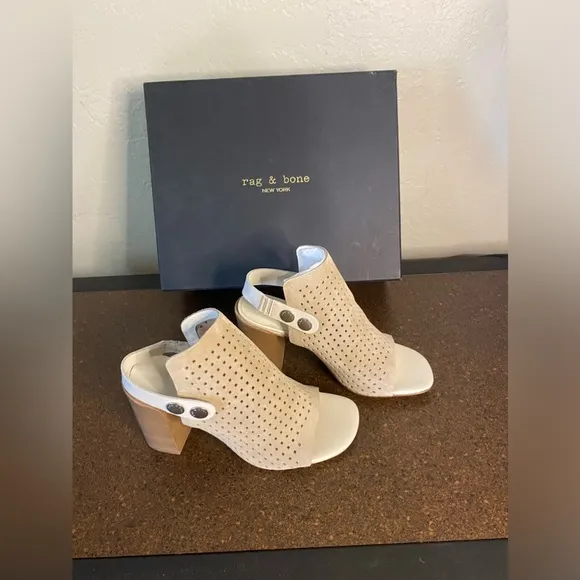 NIB Rag&amp;Bone LEIGH ND PERFORATED STRAPPY HEELS IN STUCCO
