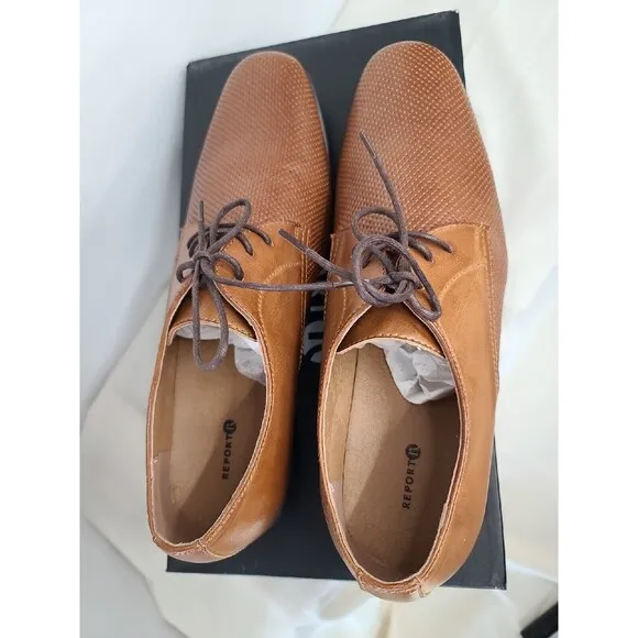 NIB Report Mens Oxford Sz 10.5 M Brown Light Tan Two Tone Dress Shoe