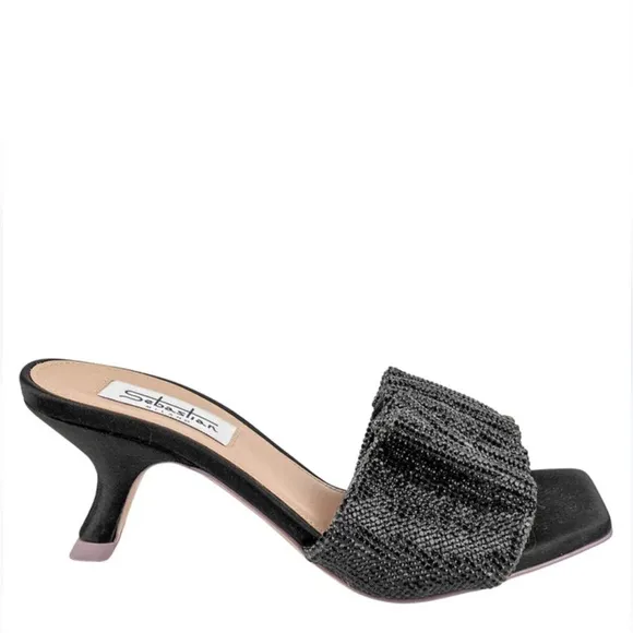 nib Sebastian Milano “Cher Crystal” Mid-Heel Mules – Size 6