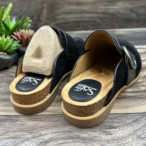 NIB Sofft Bayla 7.5M Suede Leather Slip On Comfort Clogs Mules Black