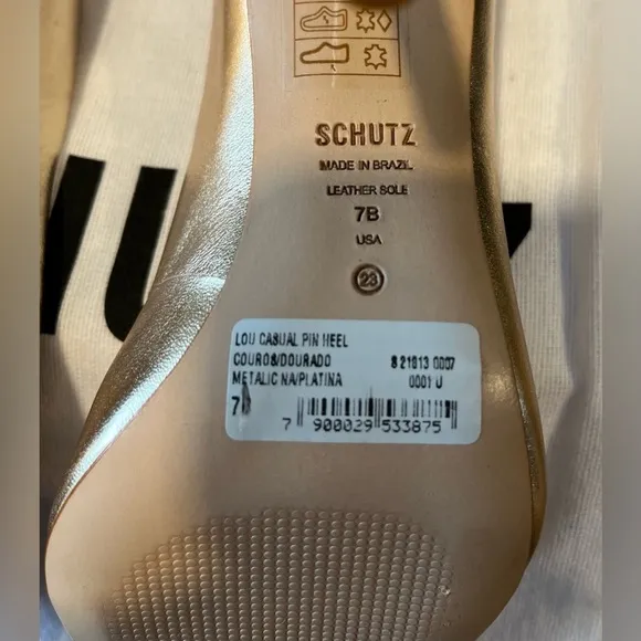 NIB Women’s Schutz Lou Pin Stiletto 4” Heels, Metallic Gold Leather; Size 7B