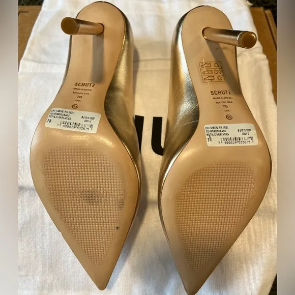 NIB Women’s Schutz Lou Pin Stiletto 4” Heels, Metallic Gold Leather; Size 7B