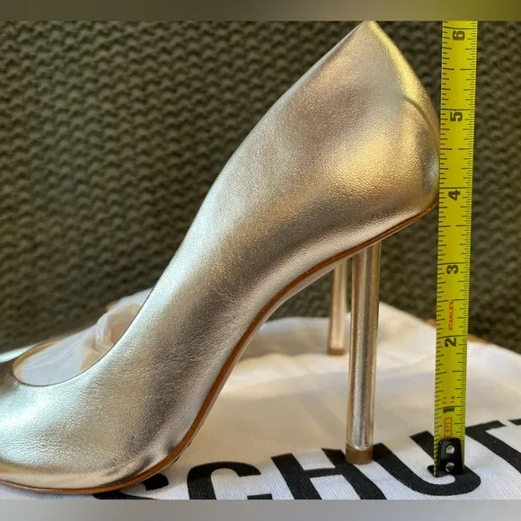 NIB Women’s Schutz Lou Pin Stiletto 4” Heels, Metallic Gold Leather; Size 7B