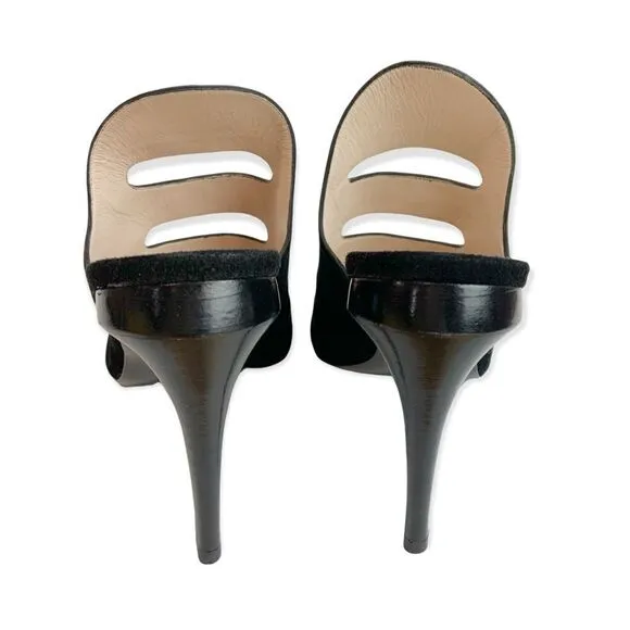 NIB FENDI Black Suede &amp; Snake Skin Slip On Heeled Mules Size EU 39