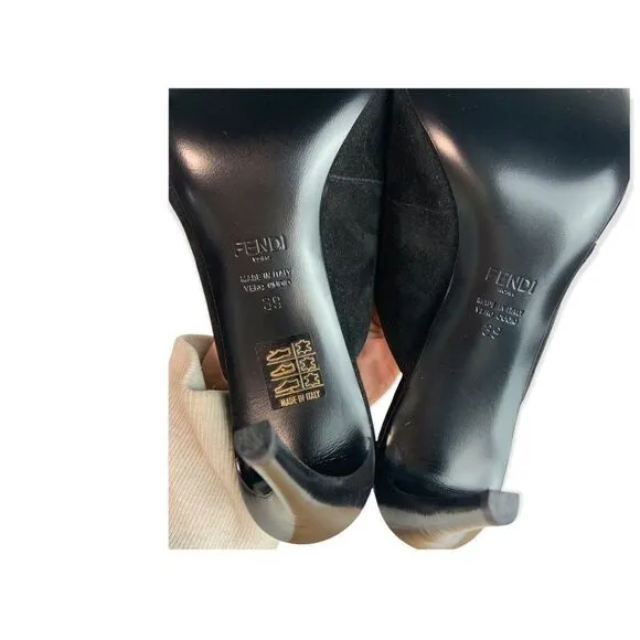 NIB FENDI Black Suede &amp; Snake Skin Slip On Heeled Mules Size EU 39