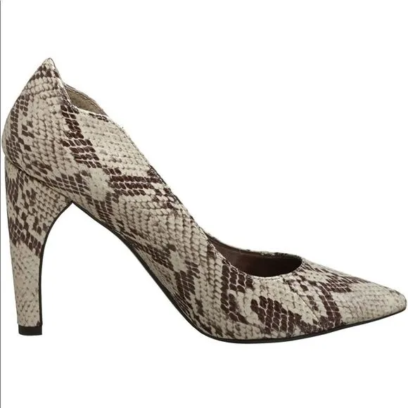 NIB New SAM EDELMAN Sadi Gray Tan Snake Python Print Pumps Heels 7.5 7 1/2