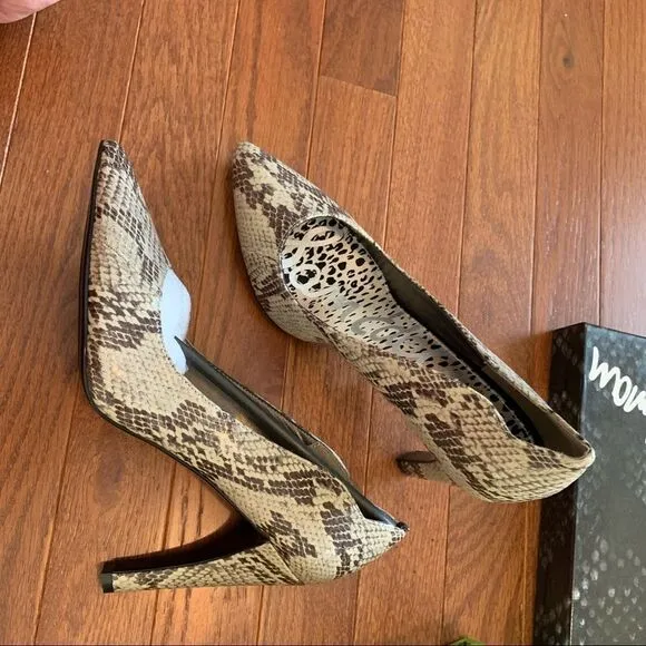 NIB New SAM EDELMAN Sadi Gray Tan Snake Python Print Pumps Heels 7.5 7 1/2