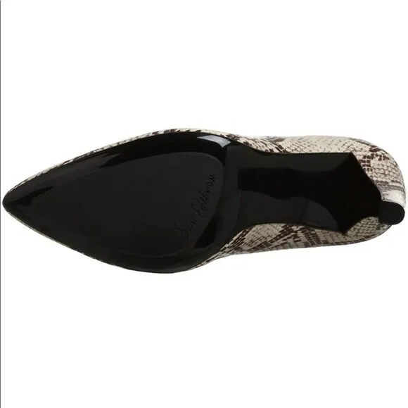 NIB New SAM EDELMAN Sadi Gray Tan Snake Python Print Pumps Heels 7.5 7 1/2