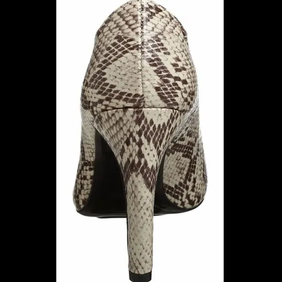 NIB New SAM EDELMAN Sadi Gray Tan Snake Python Print Pumps Heels 7.5 7 1/2