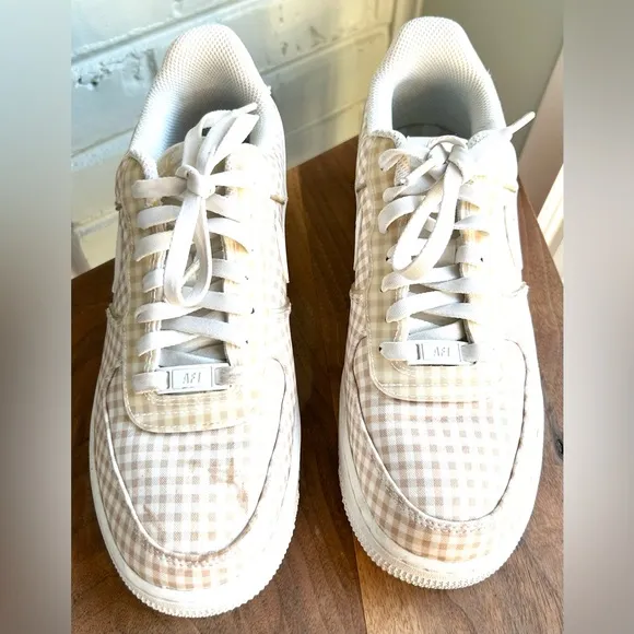 Nike Air Force 1 Low QS Sneaker Gingham Pack Neutral Beige Women’s 7.5