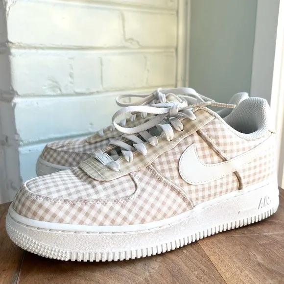Nike Air Force 1 Low QS Sneaker Gingham Pack Neutral Beige Women’s 7.5
