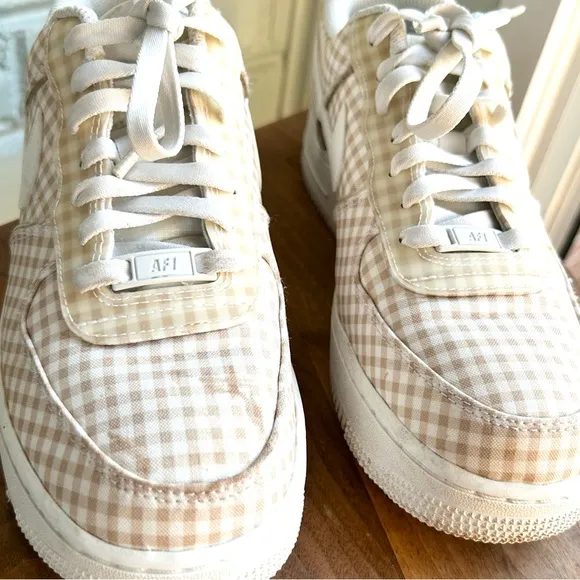 Nike Air Force 1 Low QS Sneaker Gingham Pack Neutral Beige Women’s 7.5