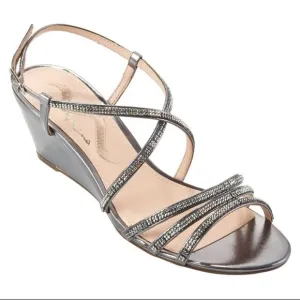 Nina Metallic Silver Strappy Wedge Heels size 6.5