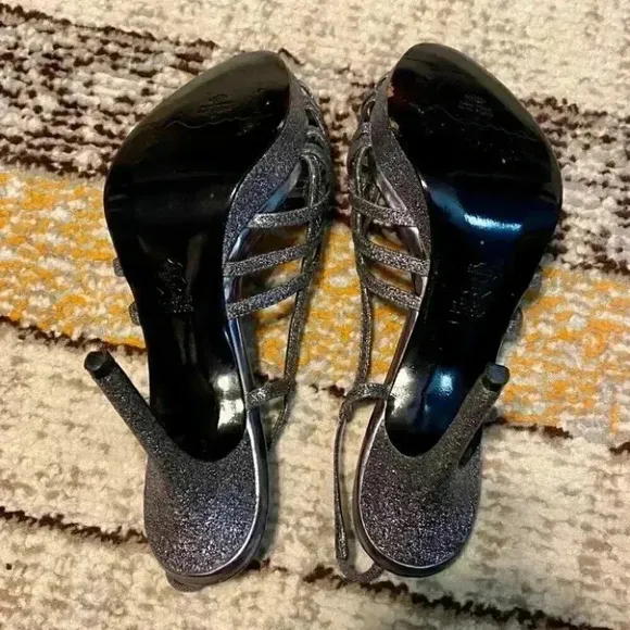 Nina Sliver Black Metallic Sparkling Glitter Party Strappy Platform Heels