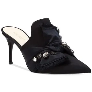 Nine West Black Satin Rhinestone Macadamia Pointed Toe Dress Mules