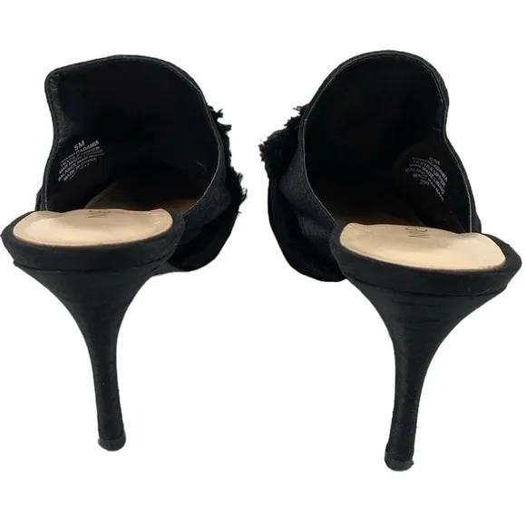 Nine West Black Satin Rhinestone Macadamia Pointed Toe Dress Mules
